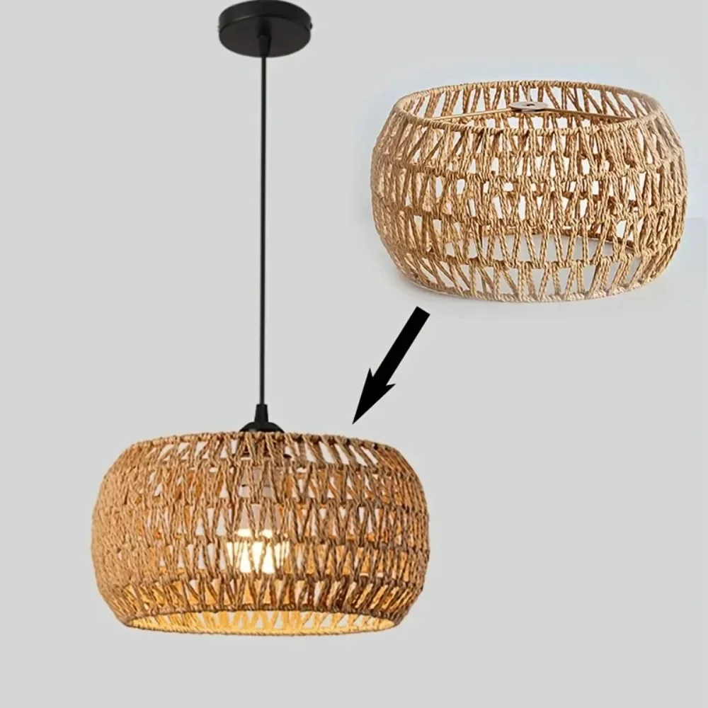 Wicker Lamp Rattan Ceiling Light for Hotel Teahouses Homestays Decorative Pastoral Retro Pendant Light Fixture E27