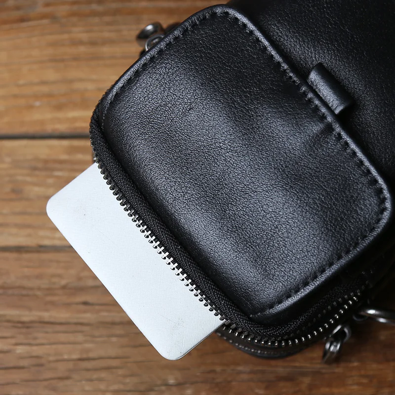 Tägliches Pendeln, einfache Handytasche aus echtem Leder für Herrenmode, Oberschicht aus Rindsleder, vertikaler Reißverschluss, Umhängetasche – Detail 12