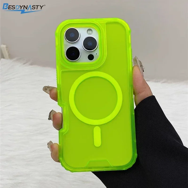 Trendy 3-in-1 Magnetic Shockproof Case with Frosted Slim Clear Design and Wireless Charging Compatibility