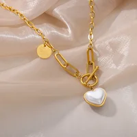 Fashion Pearl Heart Pendant Necklaces For Women Stainless Steel Gold Plated Chain Thick OT Buckle Necklace Wedding Jewelry Gift - Image 3