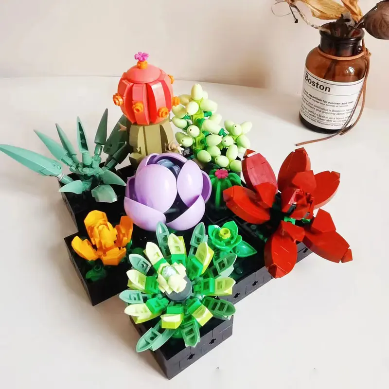 

Romantic Flower Bouquet Rose Orchid succulent Building Block Compatible 10309 DIY Bricks Toy Potted Holiday Girlfriend Gifts