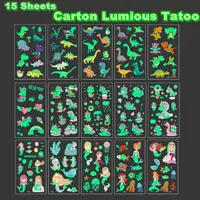 15 Sheets Carton Lumious Tatoo Kids Play Temporary Tatoo Sticker for Childrens Body Art Mermaid Sticker Glow Paste on Face Arm 1
