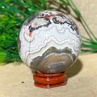 Crystal Natural Mexican Agate Sphere Ball Quartz Stone Mineral Beauty Gemstones Minerals Ornaments Home Decoration+Stand 1