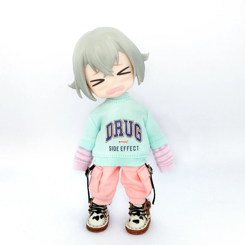 Ob11 Doll Long Sleeved Sports Sweatshirt Top Clothes With Patchwork Sleeves For Molly Gsc Ymy P9 P10 Body Uf Nendoroids Dolls 4