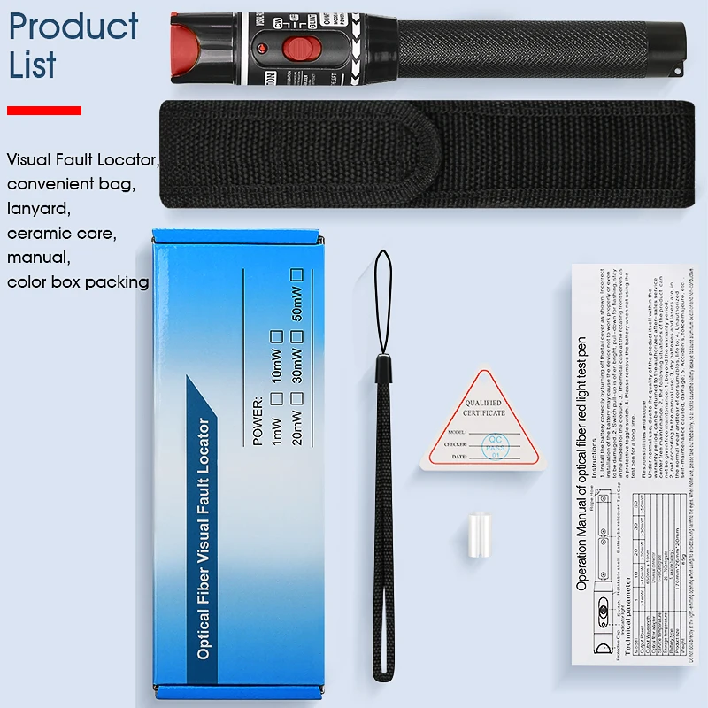 50MW VFL Fiber Optical Cable Tester Pen Type Visual Fault Locator for FC/SC/ST