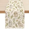 Easter Bunny Printed Linen Table Runner Holiday Party Decor Spring Flower Leaves Plants Table Runners Kitchen Dining Table Decor 1