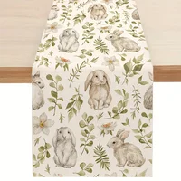 Easter Bunny Printed Linen Table Runner Holiday Party Decor Spring Flower Leaves Plants Table Runners Kitchen Dining Table Decor 1