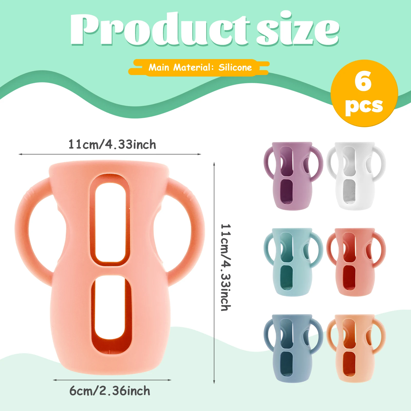 6Pcs Silicone Sleeves Silicone Baby Bottle Cover with Handle Anti Slip Heat Resistant Glass Bottle Sleeve 120/240ml Bottle Cover 6