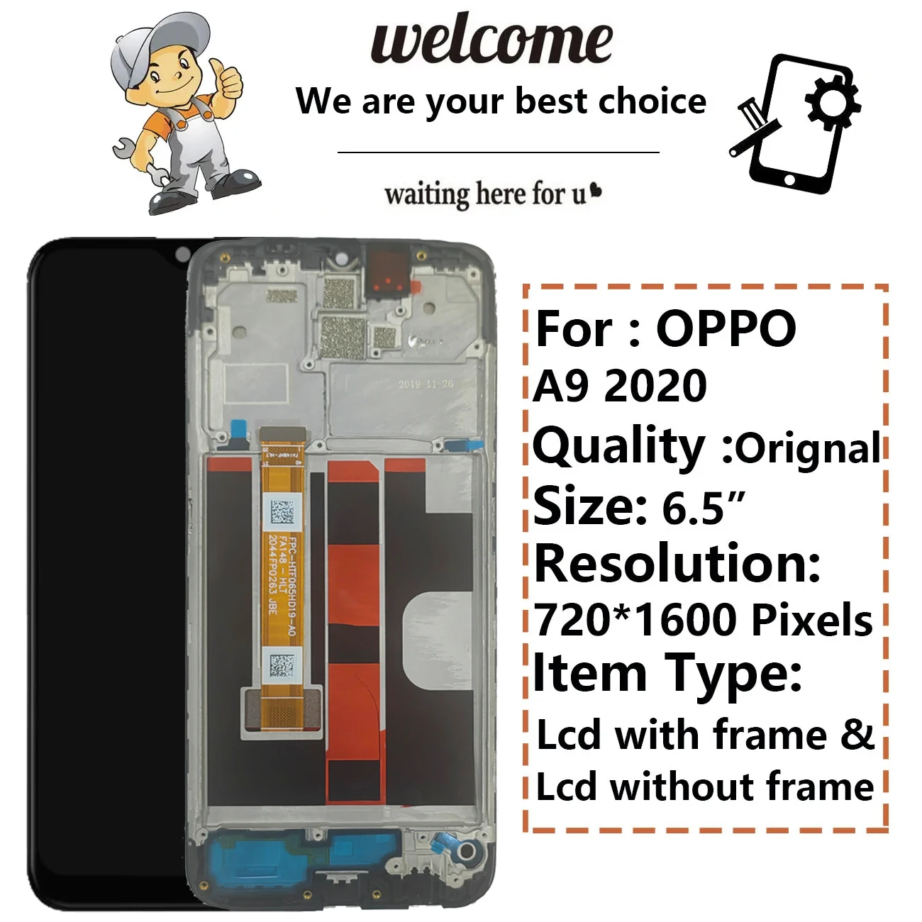 Schermo LCD Per Oppo A9 2020 / A11x / A5 2020 Con Touch Screen E Kit Riparazione (CPH1937 CPH1939 CPH1941) - 2
