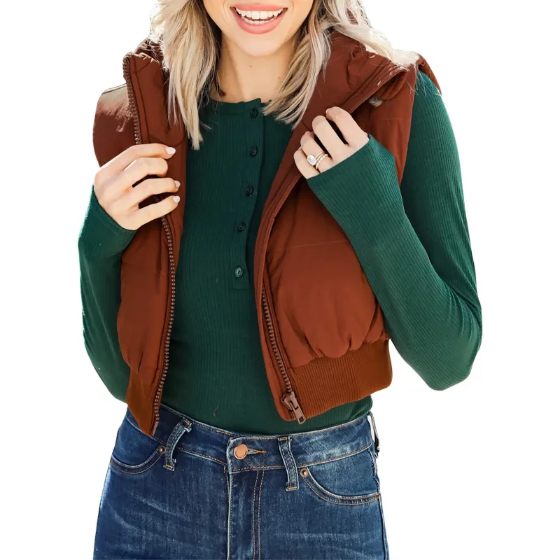 

Новинка Зима 2023, женская одежда, Повседневный хлопковый жилет, короткий температурный кардиган на молнии с узкой талией, куртка с хлопковой подкладкой, жилет