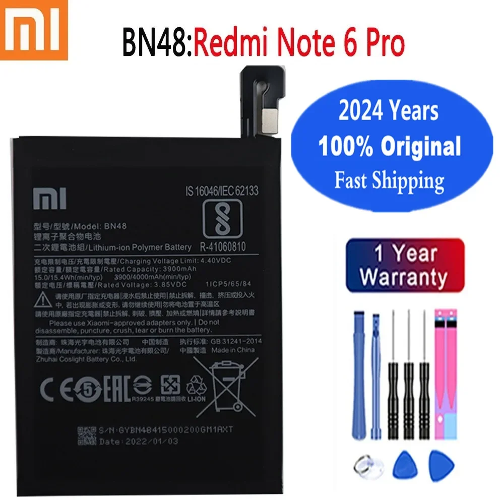 

Аккумулятор BN48 для Xiaomi Redmi Note 6 Pro/6Pro/Red rice/Note6 Pro, 2024 мАч, аккумулятор + инструменты, 4000 год