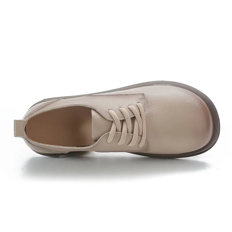 DRKANOL Fashion Women Flat Shoes Spring Autumn Round Toe Lace-Up Genuine Cow Leather Soft Sole Comfort Casual Single Shoes Woman 5