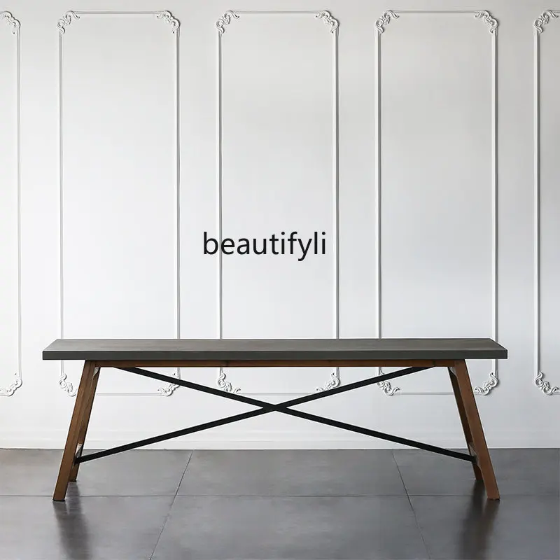 

Northern European Style Dining Table Household Solid Wood Log Iron Rectangular Light Luxury Dining Table Simple Furniture