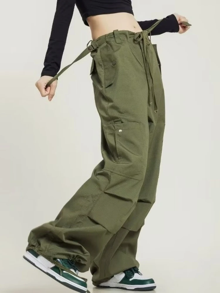 Deeptown Y2k Vintage Steetwear Cargo Pants Women American Retro Loose Pocket Parachute Pants Harajuku Oversized Baggy Sweatpants