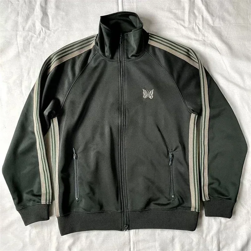 24ss Classic Butterfly Embroidery AWGE Stripes Jackets Men Women High Quality Jacket Nee dles Green Track Jacket 2