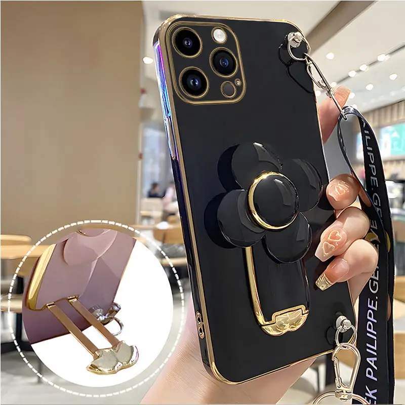 Coque avec support de moulin à vent rotatif, étui avec lanière pour iPhone 14 11 Pro 13 12 Mini 8 7 6 6S Plus 10 X Xr Xs Max SE 2020_voghion.com
