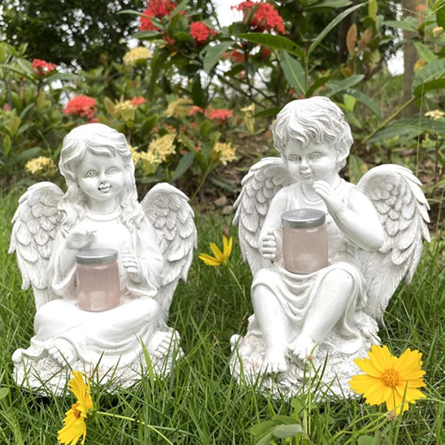 Kerti Szobrok Angyal Napenergia -Lámpa Kültéri Erkély Fények Dekoráció Vízálló Kerítéshez Fűnyíró Lámpa Tét - Image 4