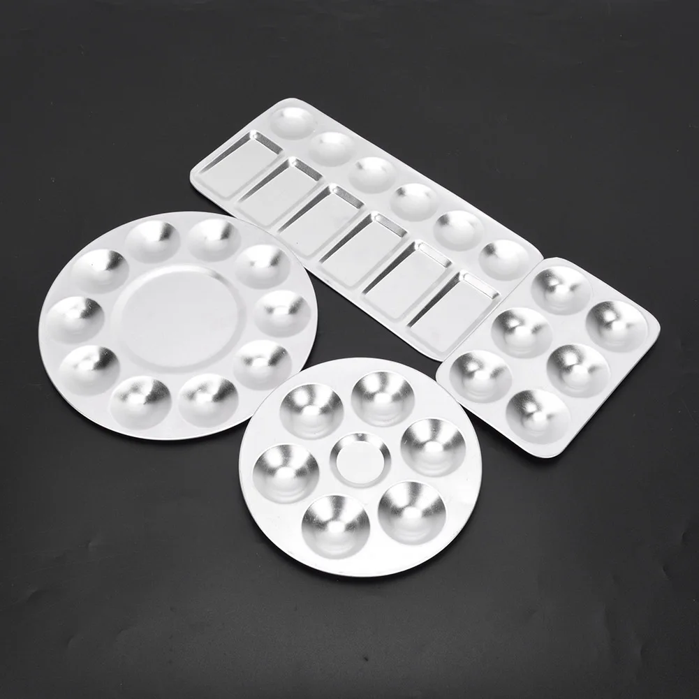 4PCS Aluminum Palette 6 holes / 10 holes Painting Tray for Chinese Painting Acrylic Gouache Watercolor Paint Paint Palette