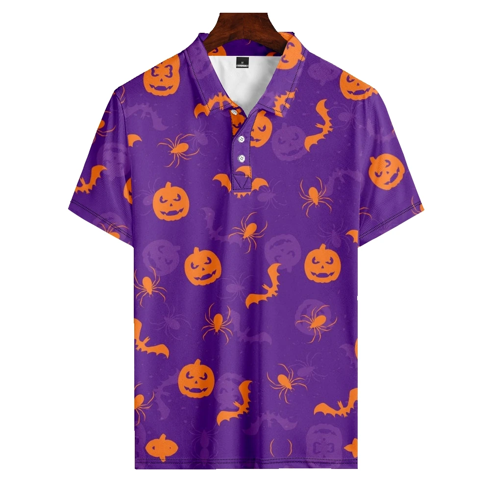 

2022 men's casual breathable golf top can be customized with fashionable business sports Polo Halloween pumpkin head