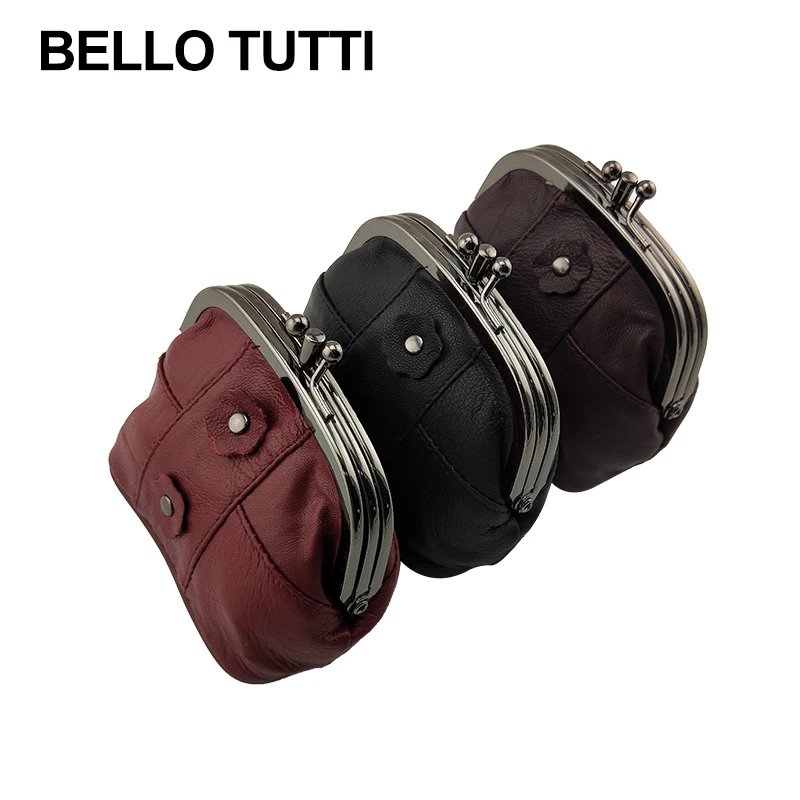 BELLO TUTTI New Leather Coin Purse Women Small Wallets Original Genuine Sheepskin Change Purse Card Holder Coin Wallet