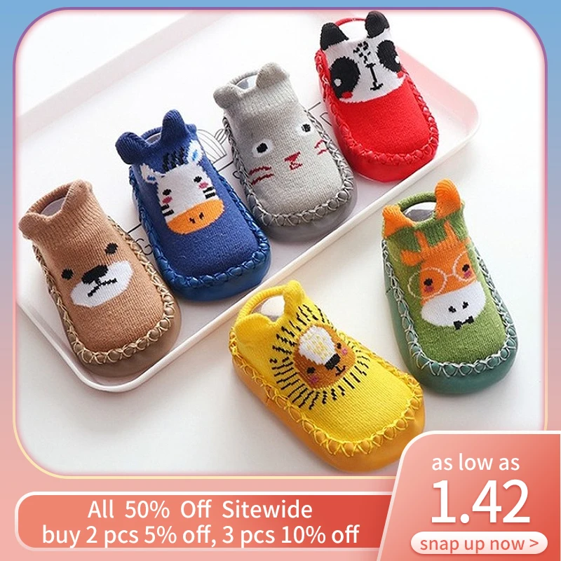 Cartoon Animals Baby Socks Shoes Color Matching Soft Soled Child Floor Sneaker Infant First Walkers Toddler Booties 0-2 Years