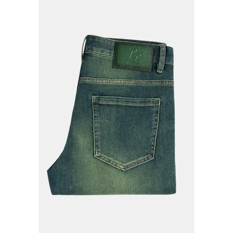 2024 New emerald green fashion jeans men's light luxury high-end fashion elastic fitted all-matching casual skinny trousers