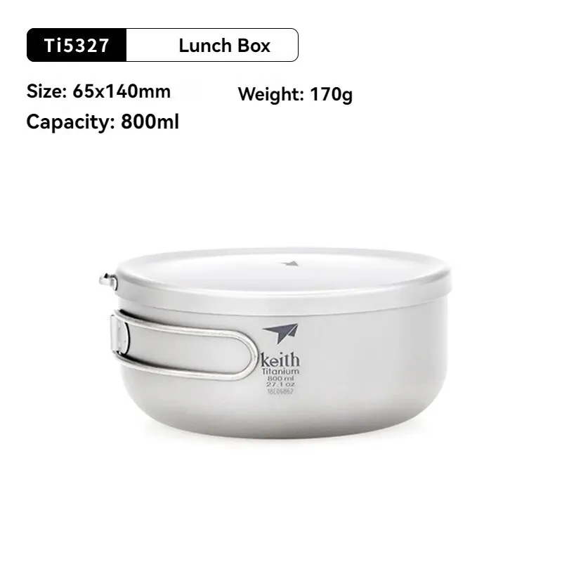 Portable Lunch Box Keith 800-1200ml Titanium with Cover&Folding Handle Instant Noodles Bowl