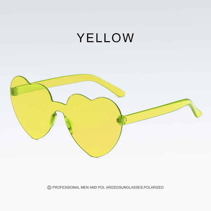 Candy Color Heart-shaped Frameless Woman Sunglasses Dazzling Color Transparent Polarized Lens Trend Personality Girl Sunglasses big sunglasses for women Sunglasses