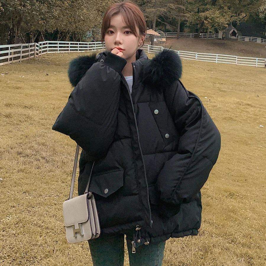 

2023 New Winter Parkas Women Jacket Warm Cotton Padded Outerwear Fur Collar Hooded Basic Coat Thicken Female Jacket