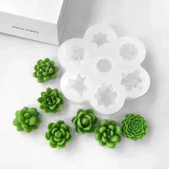 7 Succulent 3D Flowers Candle Mold 1