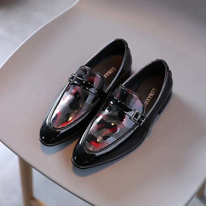 Children's Leather Shoes Fashion British Style Boy School Performance Low-heeled Versatile Kids Wedding Pointed Toe Single Shoes 4