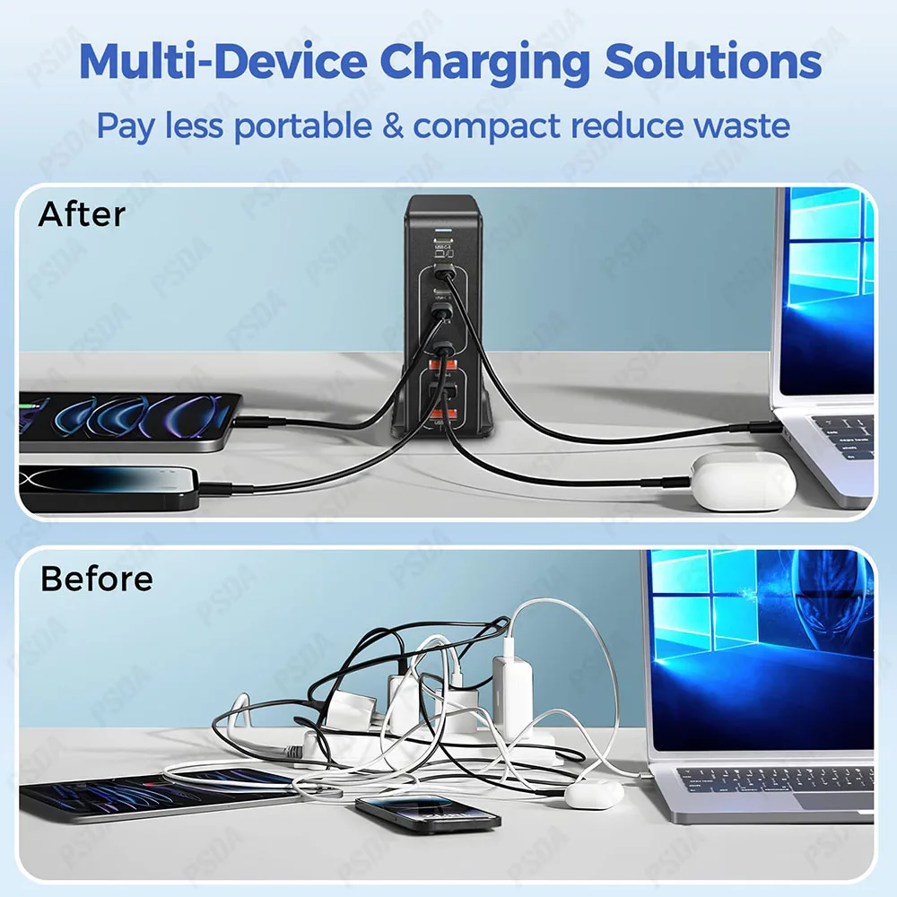 Eonline 3D 268W Desktop GaN Charger 8-port USB Type C PD Charger Fast Charge 3.0 USB Type C Fast Charger Mobile USB Charger