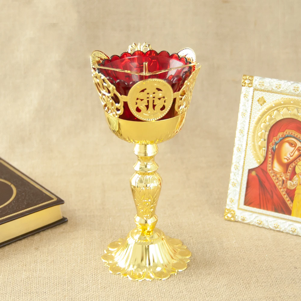 

HT Orthodox Religion Supplier Church Table Candle Holder Large Red Empty Crystal Glass Cup wick Candlestick Church Decoration