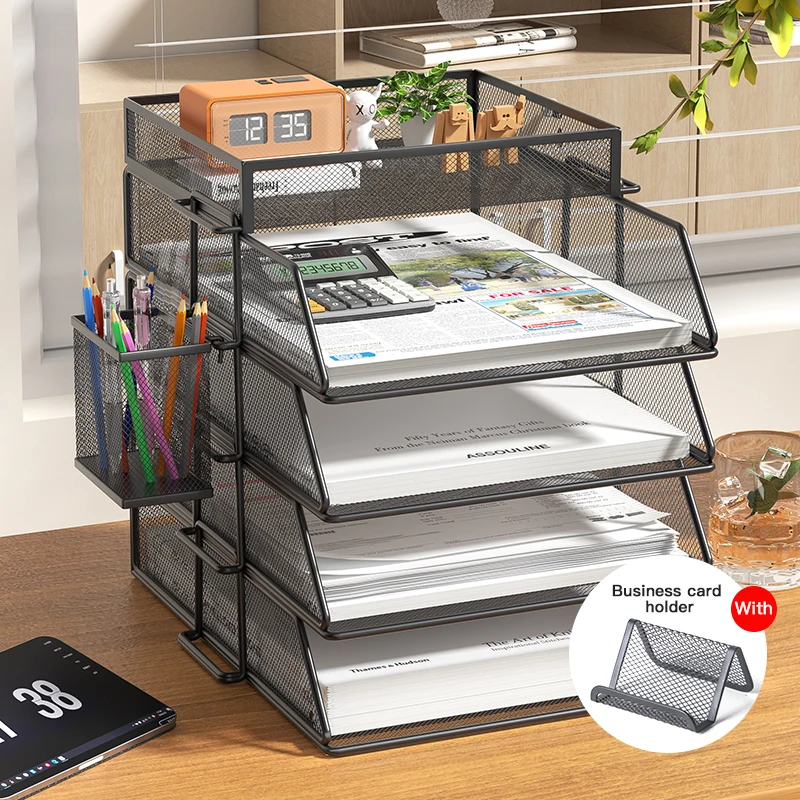 4 Tier Desk Organizer Stackable Paper Tray Paper File Organizer for Desk 5 Trays Mesh Stackable Tray Desktop Document