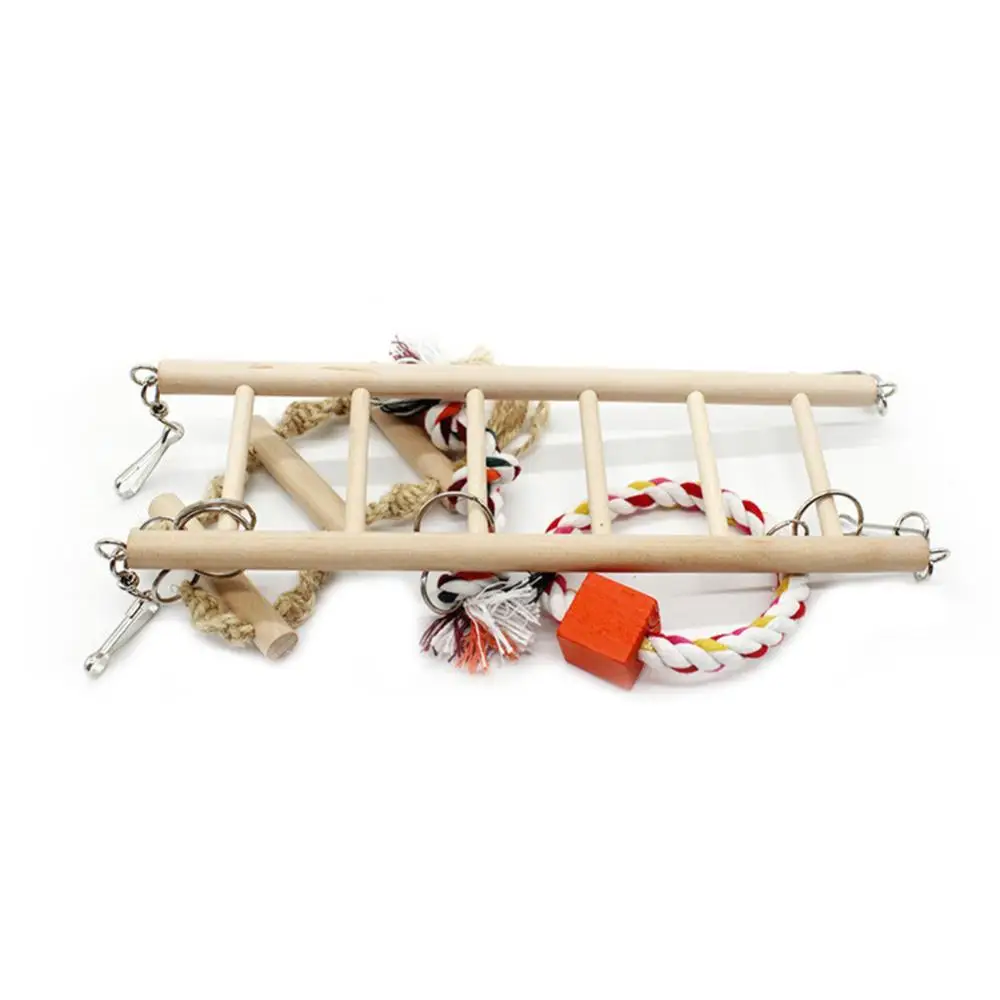 Hanging Pet Cage Wood Parrot Climbing Ladder Bridge Swing Ring Rope Knot Bird Decor Suspension Bridge Suspended Aerial Ladder
