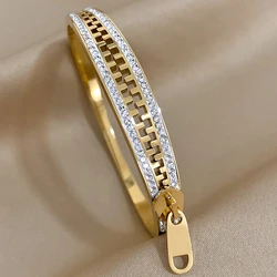 AENSOA Luxurious Gold - Plated Rhinestone Bracelet Bangles - Stainless Steel, Waterproof & Rust Resistant (Gold Color)