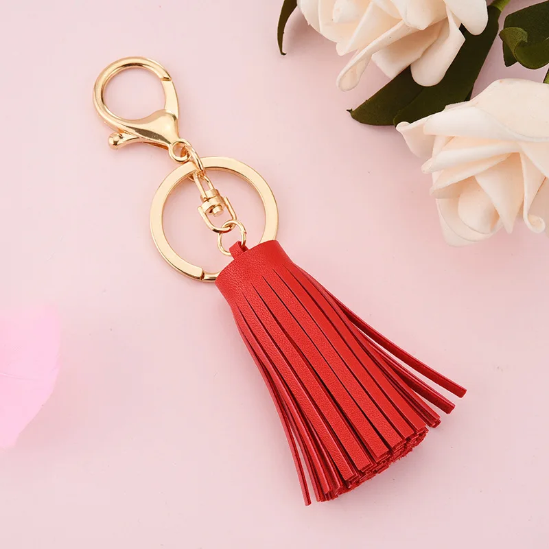 

New Short Leather Tassel Keychain PU Bag Phone Case Accessory Key Chain Holder for Friend Family Lover Keyring Car Pendant Gift