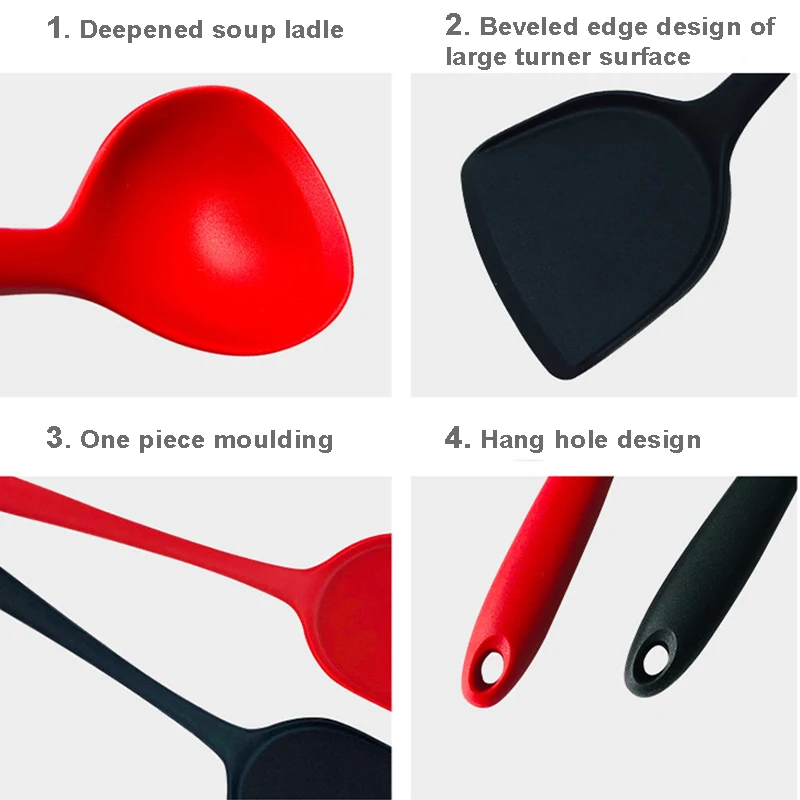 1Pc Silicone Kitchen Utensils Turner For Kitchen Cooking Tools Spoons Ladle  Scoop Non-stick Cookware Skimmer Kitchen Accessories