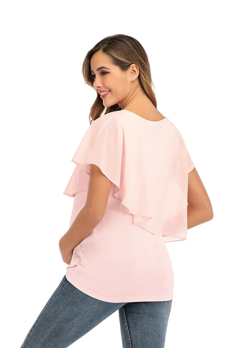 New Summer Women Pregnant Nursing T-Shirts Women's Wrap Tops Sleeveless Double Layer Blouse Tees Pregnant Clothes 6