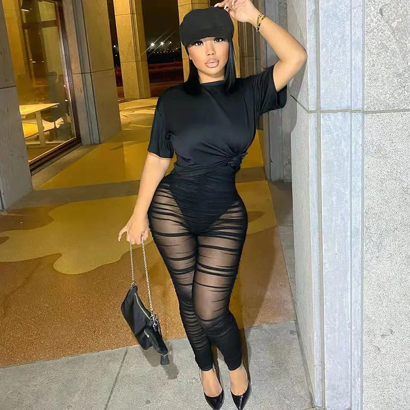 Sexy Sheer Mesh Two Piece Pants Set for 