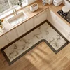 L-shaped Leather Kitchen Mat Modern Light Luxury Waterproof Oil-proof PVC Carpet Wipeable Special-shaped Rugs Tapete De Cozinha 4
