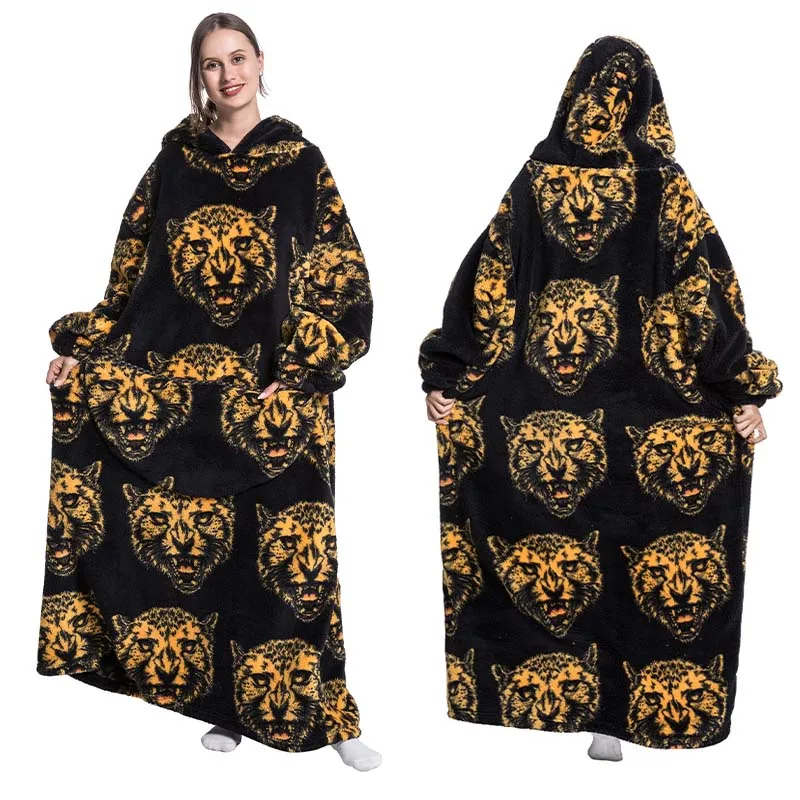 Women Sleepwear Super Long Oversized Homewear Blanket Hoodie Fleece Avocado Winter
