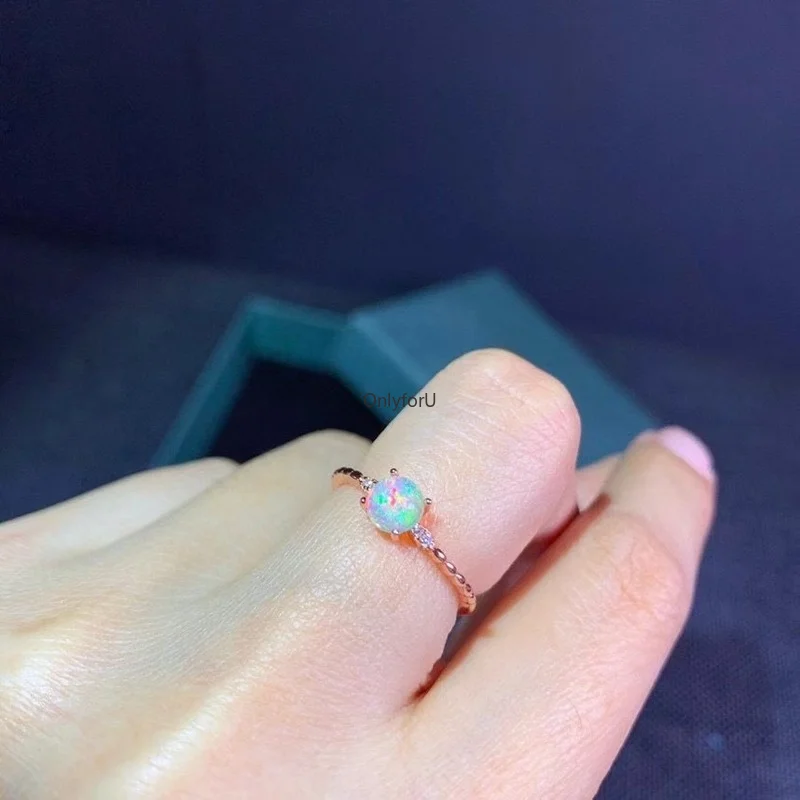 

Natural Opal Rings for Women Anniversary Gift Genuine Colorful Gemstones Fine Jewelry Real 925 Sterling Silver Free Ship