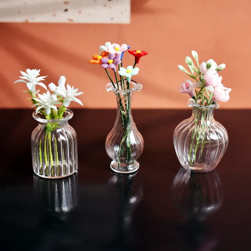 Dollhouse Miniature Jasmine Flower Glass Vase Model Toys Doll House Accessories Decor Toy Green Plant Ornaments Crafts Decor 4