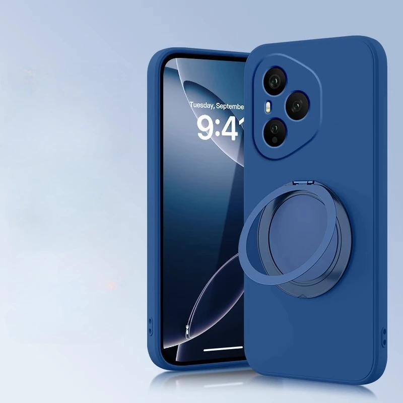Liquid Silicone Magnetic Holder Phone Case - Matte Shockproof Soft Cover with Rotating Bracket