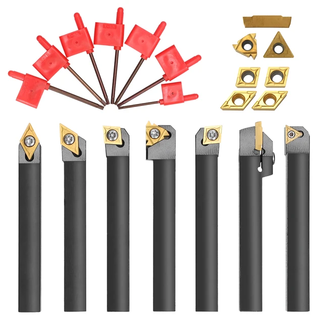 Set Utensile Per Tornio Con Inserti In Metallo Duro - Barra SRACR1010H06 E 10 Inserti RCMT0602 - Foto 13