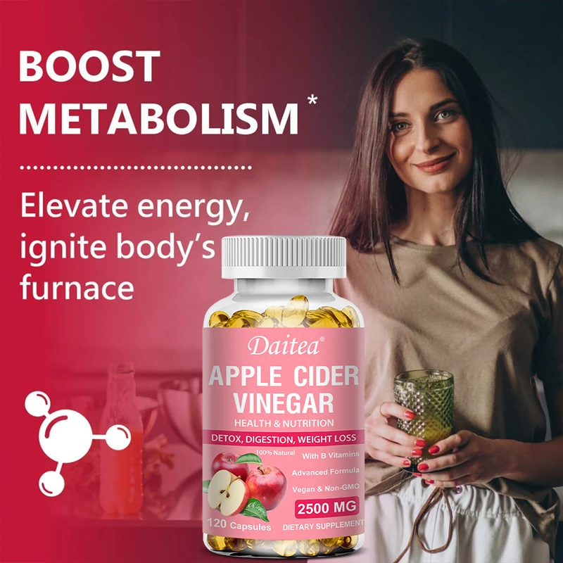 Daitea Organic Apple Cider Vinegar Capsules Healthy Weight Management Digestion Detox Immune Soothes Gas Bloating Capsule Slimming Cleanse Apple Cider Vinegar Gummies
