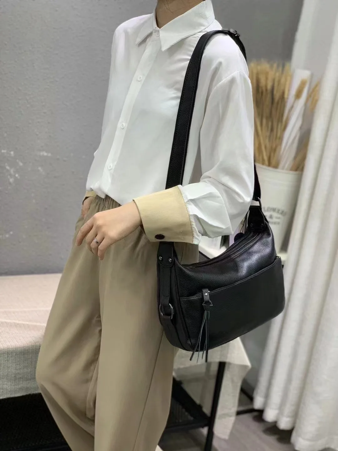 High Quality Skin Genuine Leather Women's Shoulder Crossbody Bag Multi Compartment Hobo Bag Large Capacity Ladies' Handbag