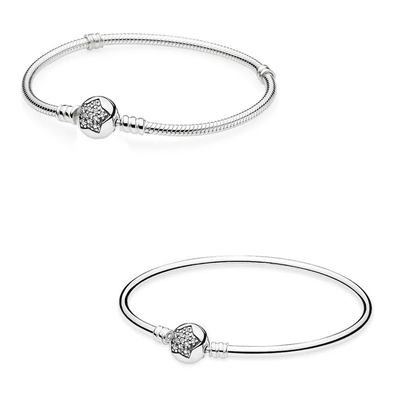 

Authentic 925 Sterling Silver Moments Star Clasp With Crystal Snake Chain Bracelet Bangle Fit Bead Charm Diy Fashion Jewelry