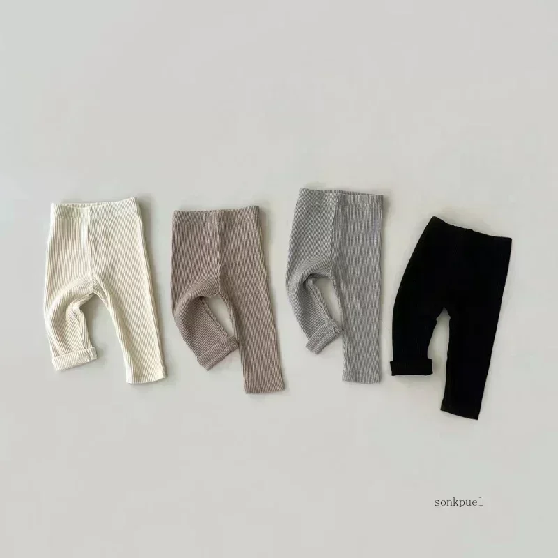 Baby Solid Leggings Girls All-match Striped Skinny Pants Kids Cotton Elasticity Slim Pants Newborn Boy Stretch Trousers